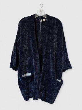 Anthropologie Moth Chenille Cardigan XS Blue Cozy Soft Open Front Sweater